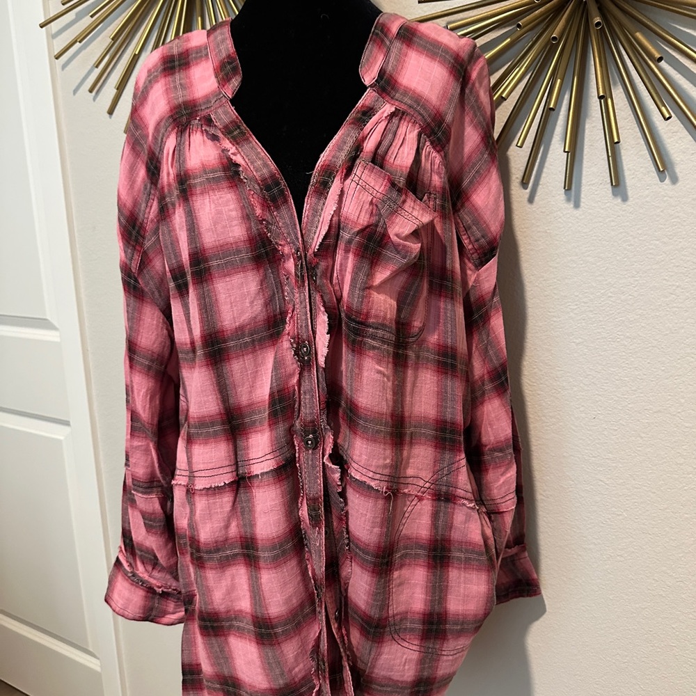 We The Free Pink and Black Plaid Shirt